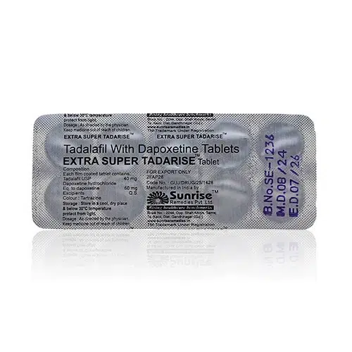 雙效犀利士藥錠鋁箔背面 Sunrise 製造 Extra Super Tadarise 鋁箔藥錠板背面成分標示圖